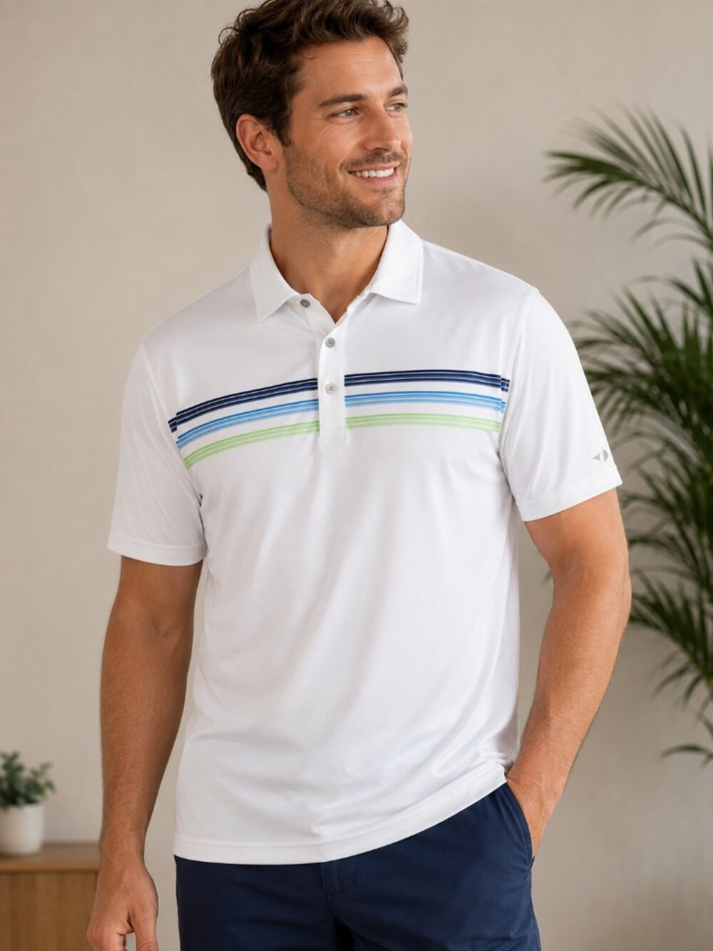 NWT Grand Slam Performance Golf Polo Shirt White Striped Stretch Moisture Large